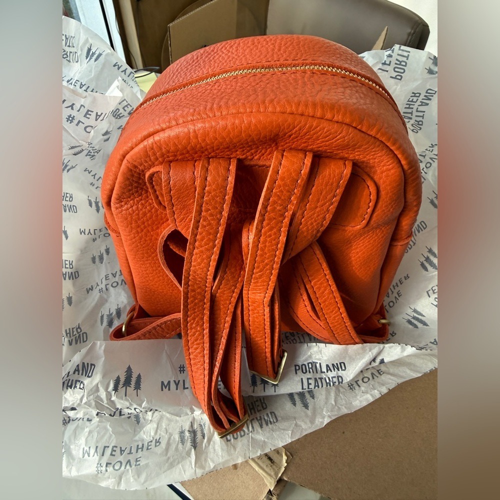 Portland Leather Goods Mini Backpack Orange Pebbled Full Grain Leather Bag - Picture 5 of 6